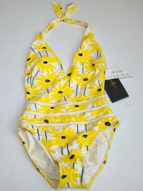 Gottex Floral Yellow One Piece Swimsuit Sz 6